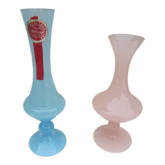2 opaline vases from Lorraine, glassware from Portieux, blue and pink