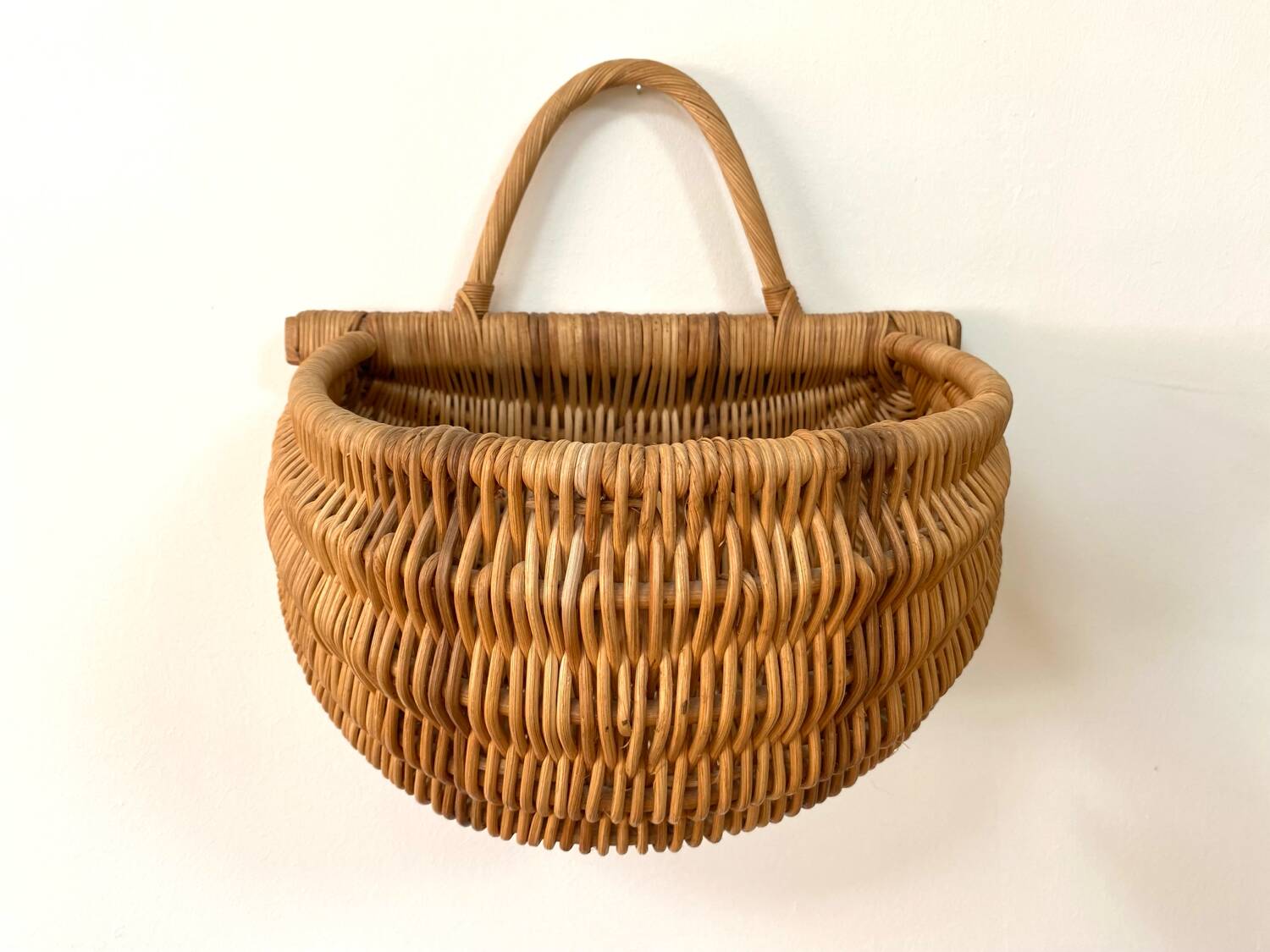 Large hanging wicker rattan basket - 1970s