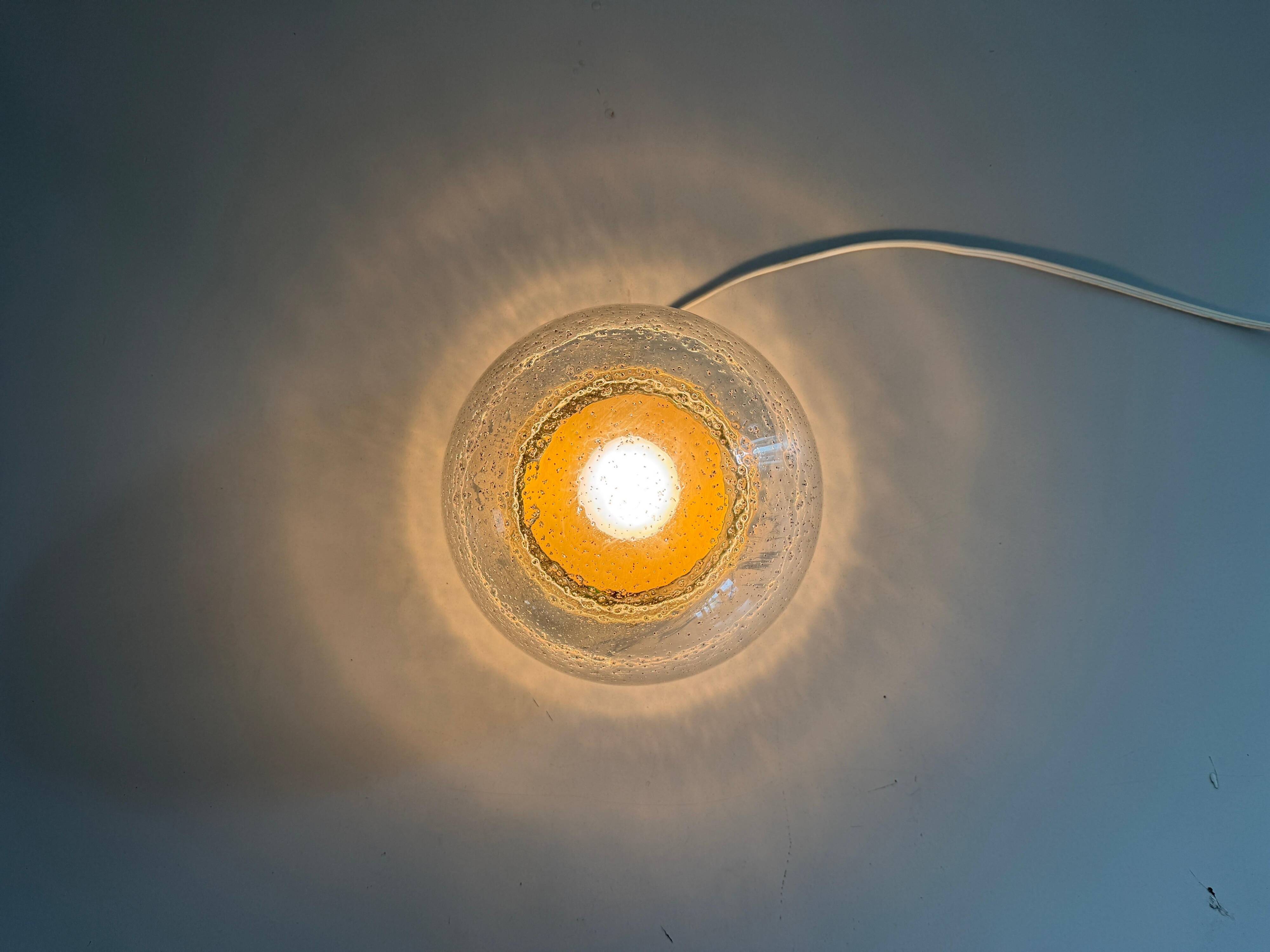 Flush glass shade with bubble texture and brass base by Hillebrand, 1960s, Germany.