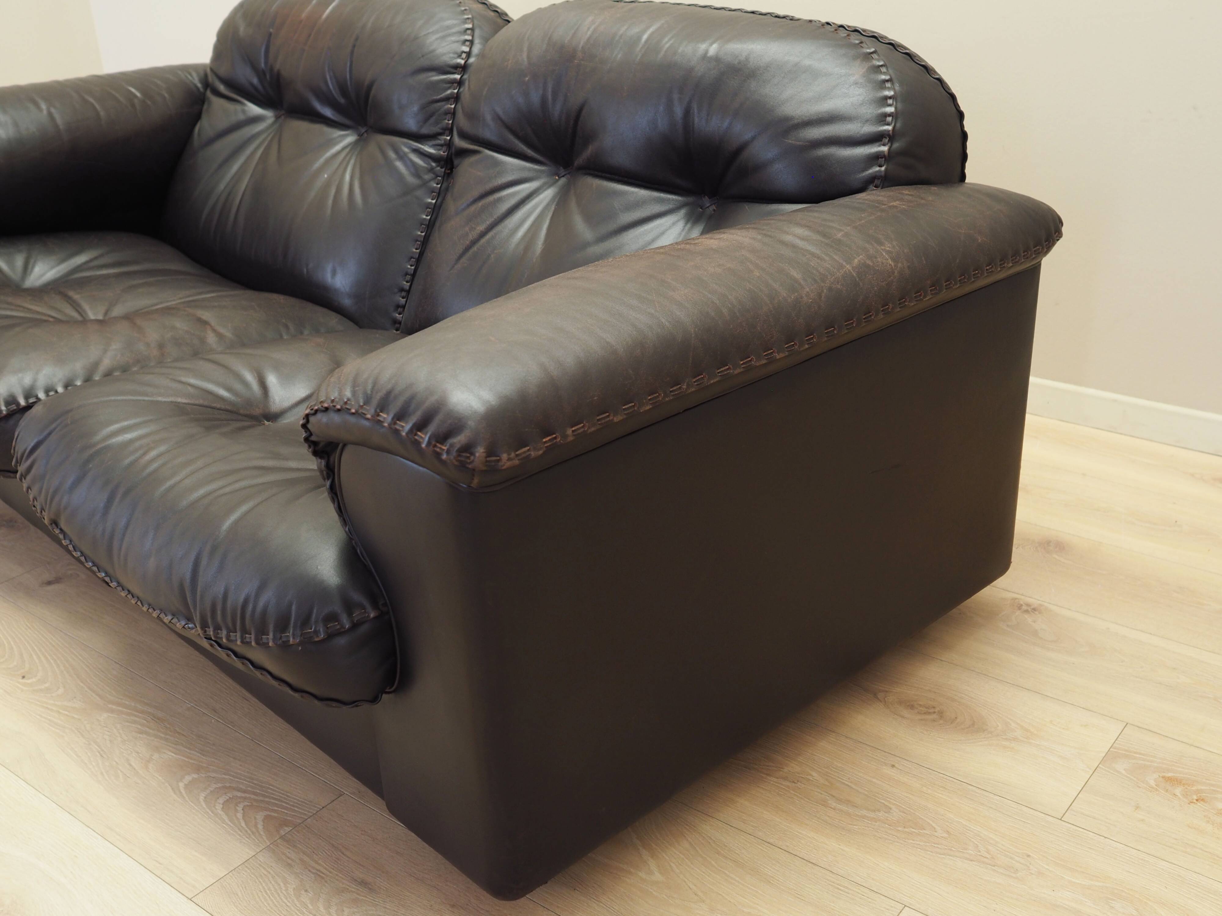 Brown leather sofa, Swiss design, 1970s