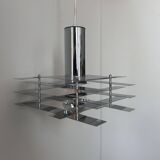 Vintage geometric pendant light, chrome metal, France 1960s