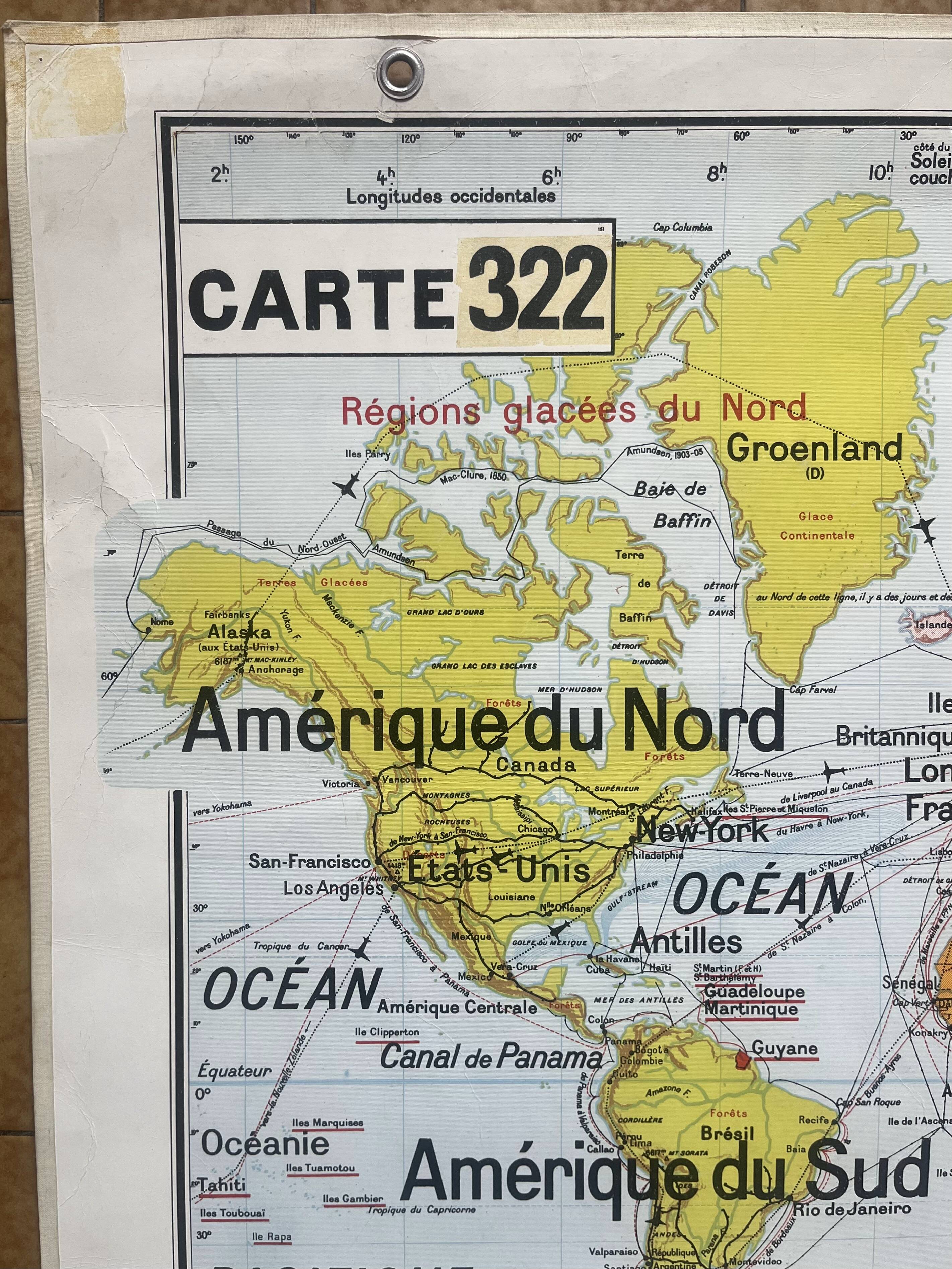 Old school map Vidal-Lablache 322, 1960 - World map, Out