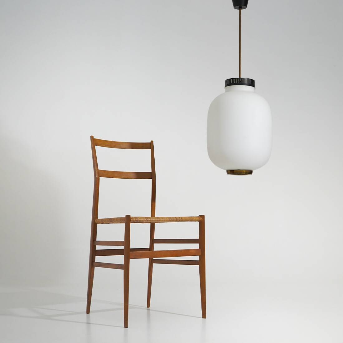 Chandelier in white opaline glass and brass, 1950s