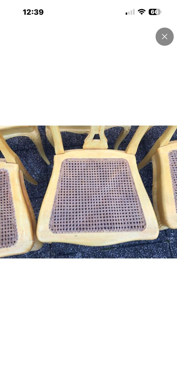 Set of 6 Cane Chairs in Provençal Louis XV Style Pale Yellow Wood