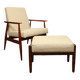 Scandinavian armchair and foot rest beige boucle design by H.lis
