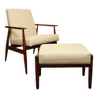 Scandinavian armchair and foot rest beige buckle design by H.lis