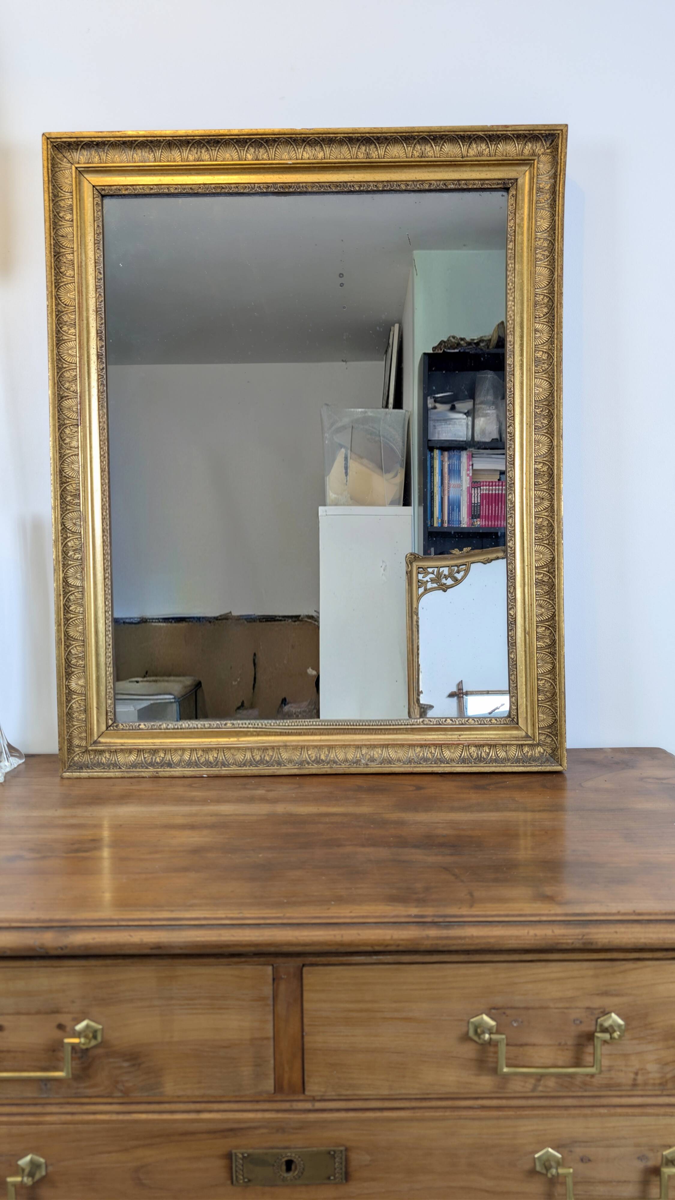 Antique mirror 19th century gilded carved frame 82 x 66 cm