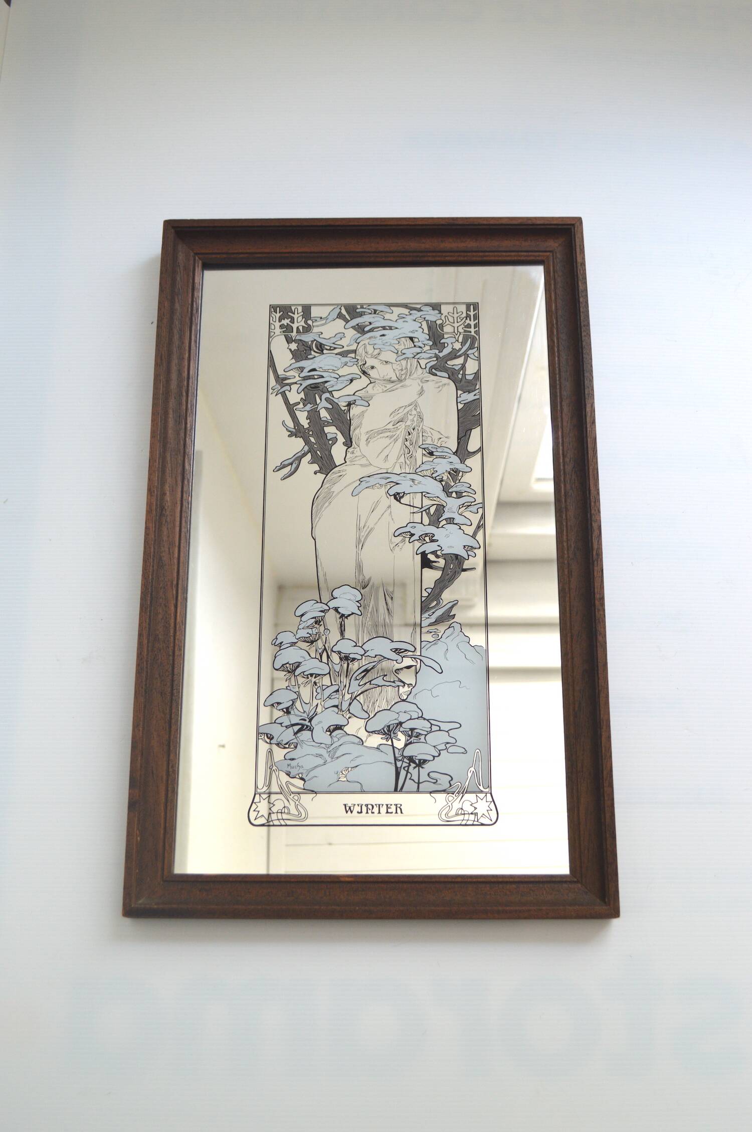 Winter mirror 70s Art Nouveau style after Alfons Mucha