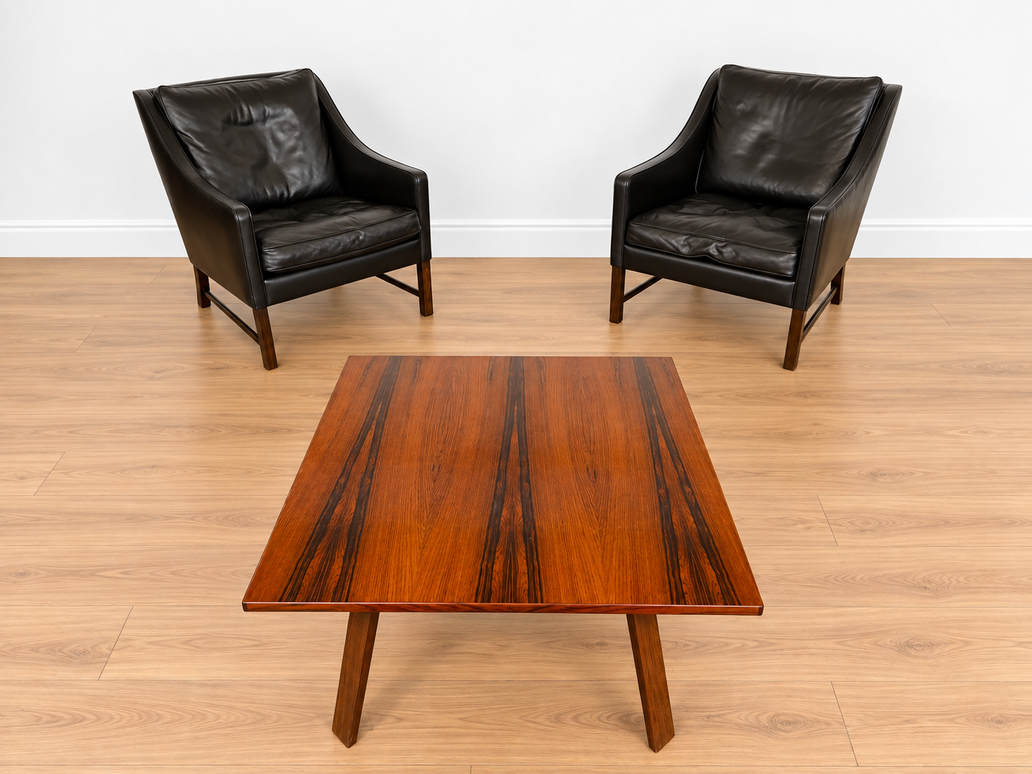 Fredrik Kayser mid-century leather & rosewood lounge chairs – brown leather