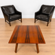 Fredrik Kayser mid-century leather & rosewood lounge chairs – brown leather
