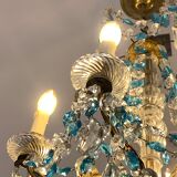 Chandelier with blue crystal pimples, 6 lights, Baccarat, 1950, art nouveau style