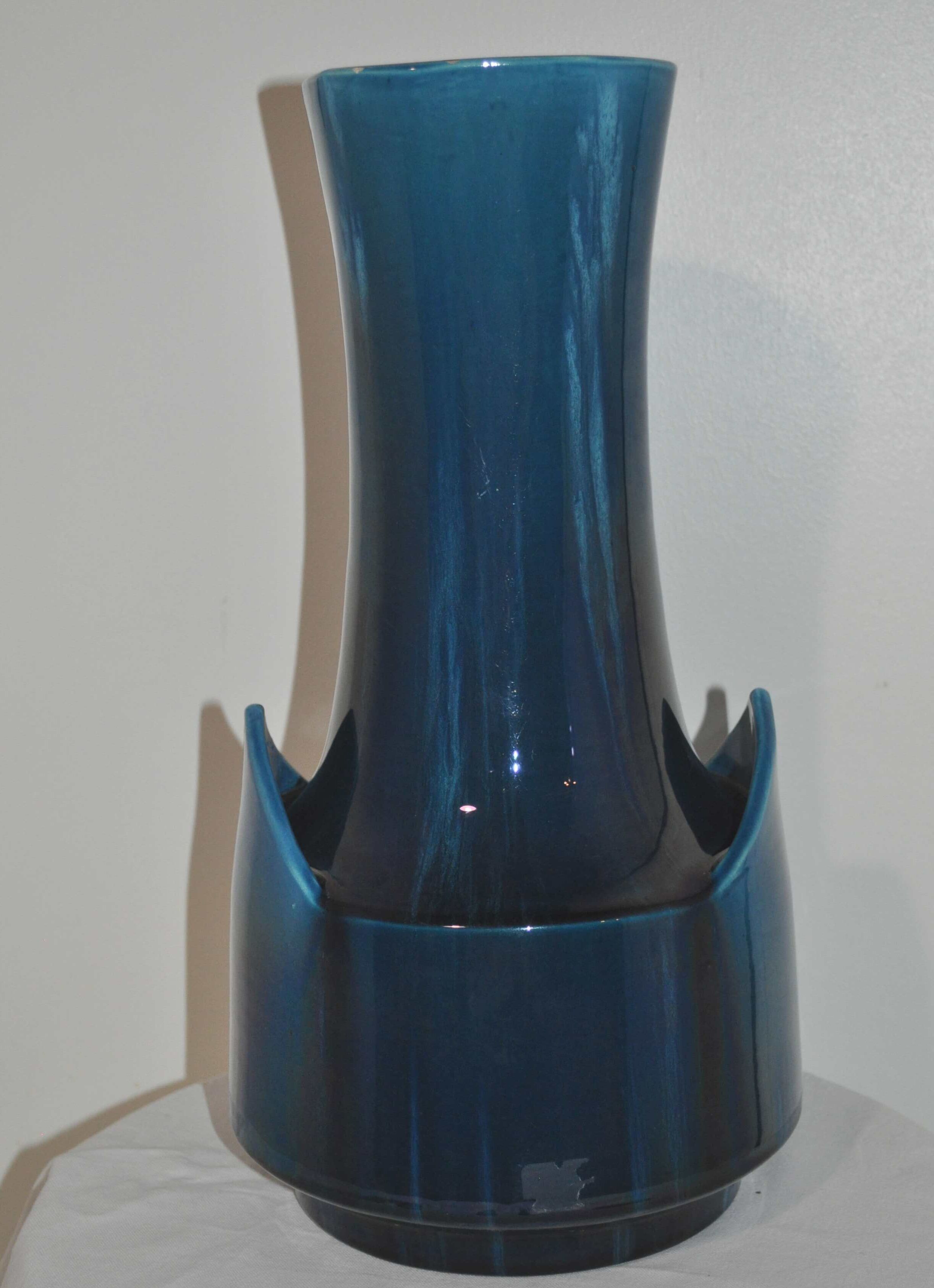 Blue ceramic vase flamed vintage 50's