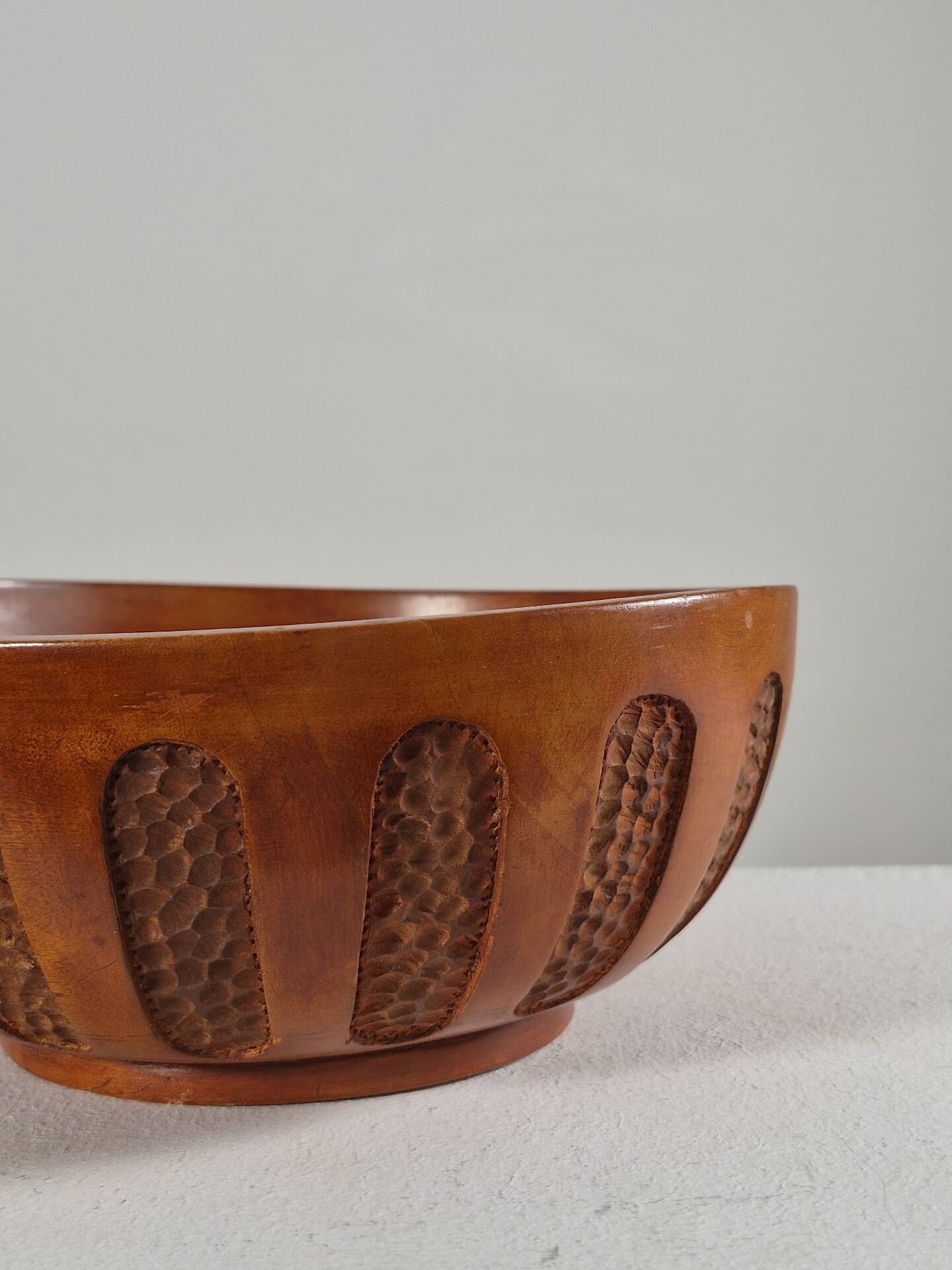 Antique hand carved signed folk art bowl 1930