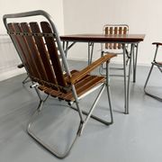 Vintage folding garden set table 4 chairs wood and metal 1960