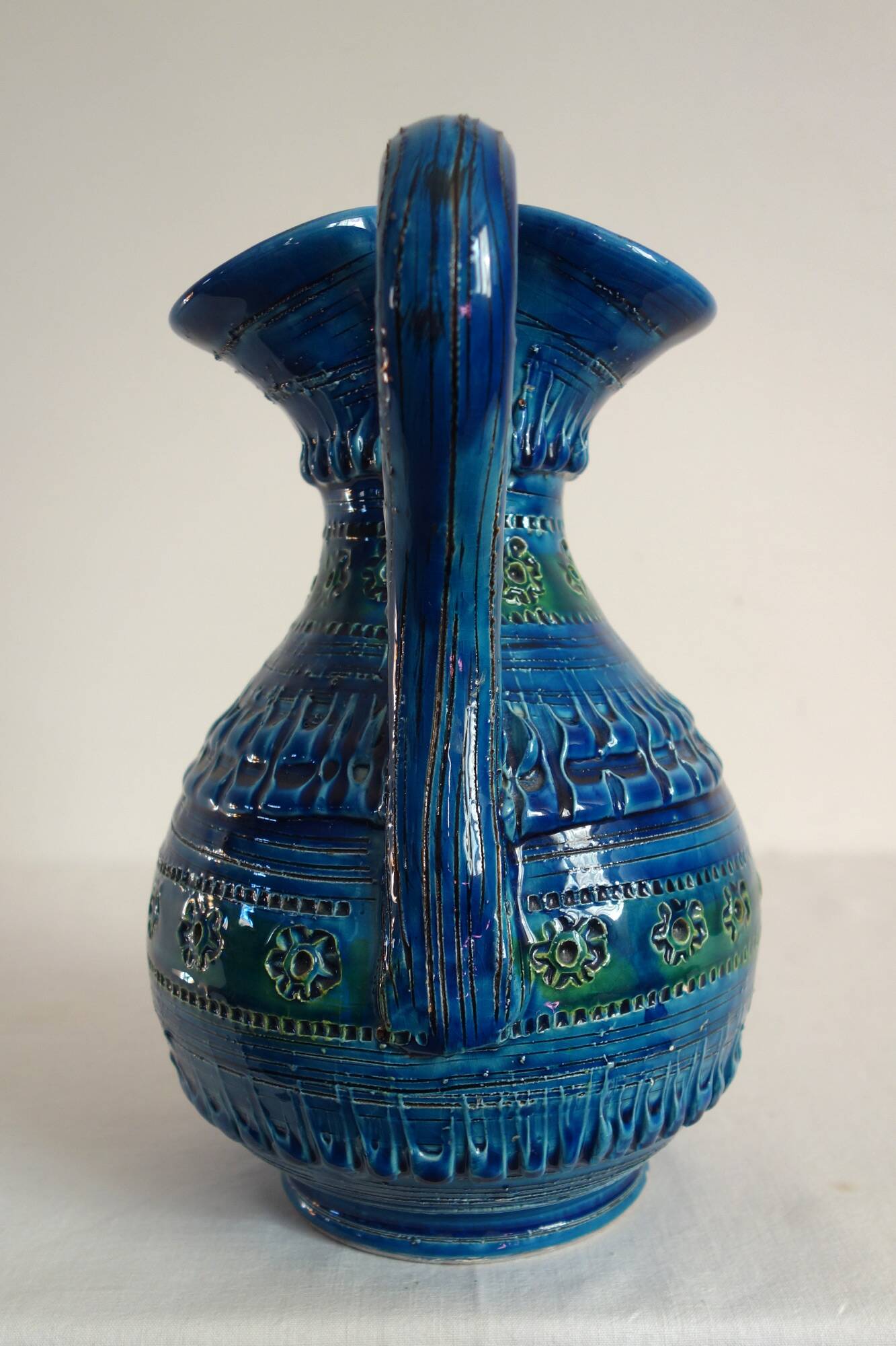 Large vintage Aldo Londi Bitossi ceramic vase pitcher