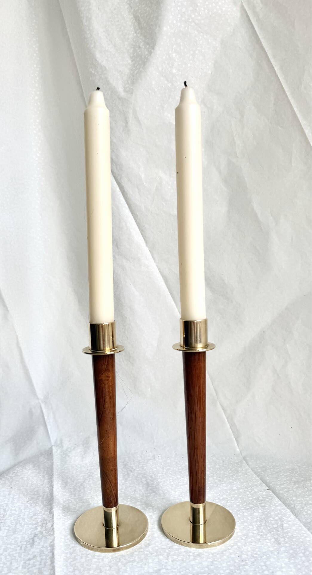 Pair of Danish Art Deco Candle Holders  in Wood & Brass