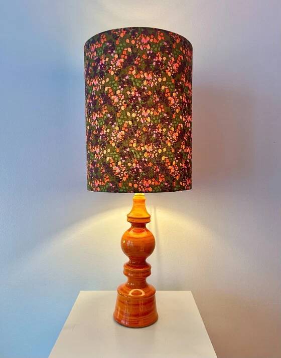 High vintage table lamp - 1970s - by Hustadt Leuchten - restored with a new shade