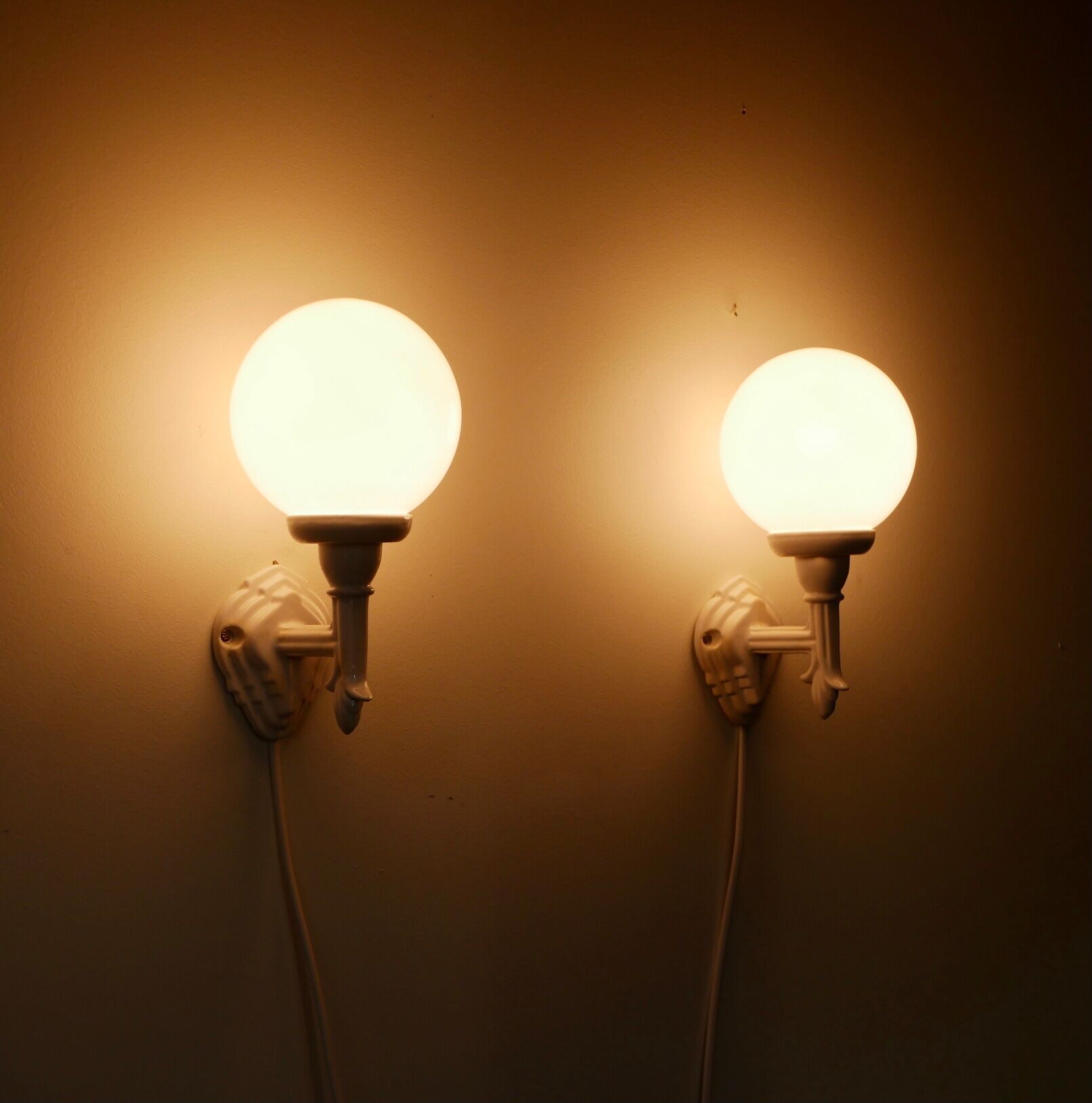 Pair of Art Deco porcelain wall lamps