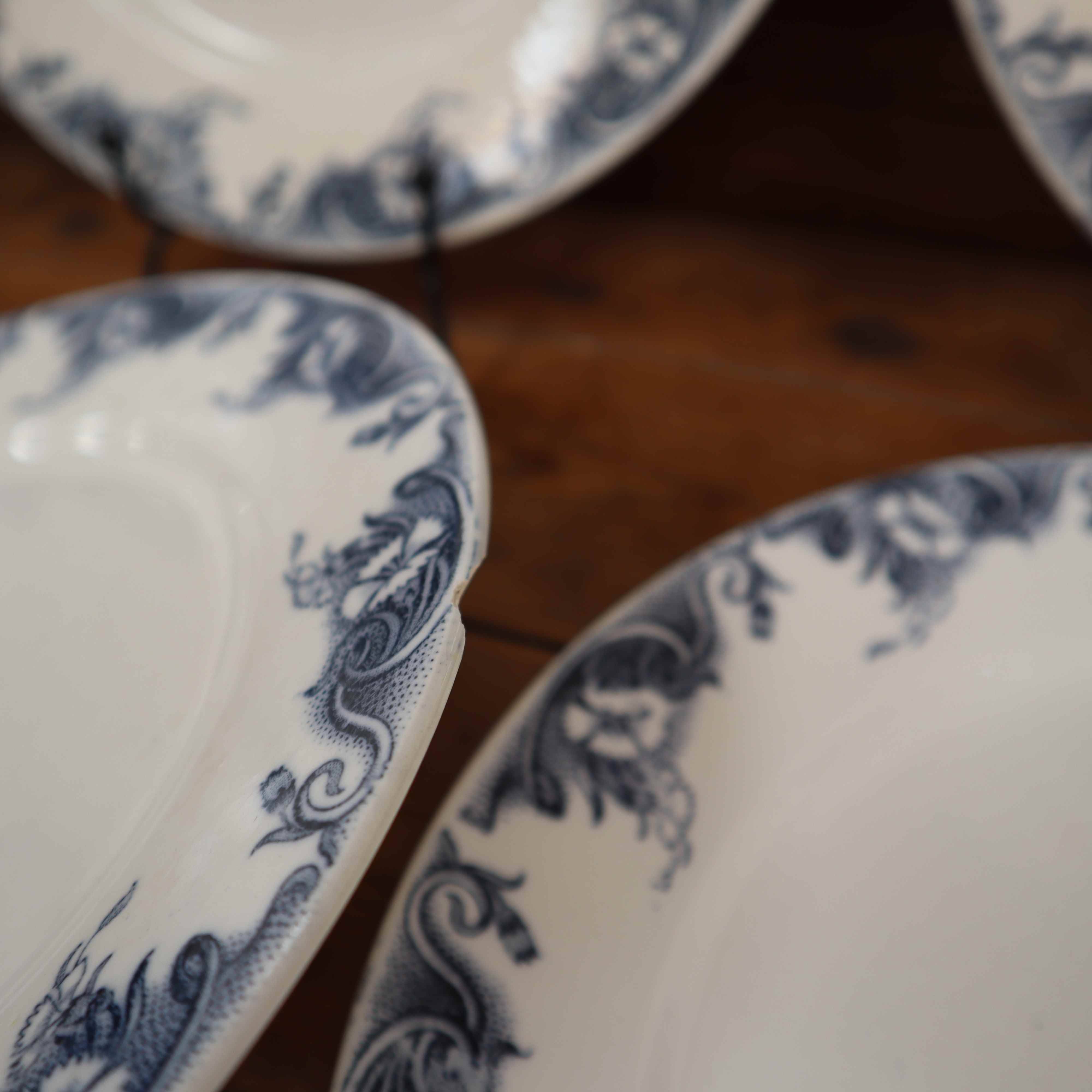 Flat plates in old earthenware with lions of France "Pernelle"