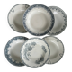 Set of 6 blue ironstone deep plates, antique French earthenware.
