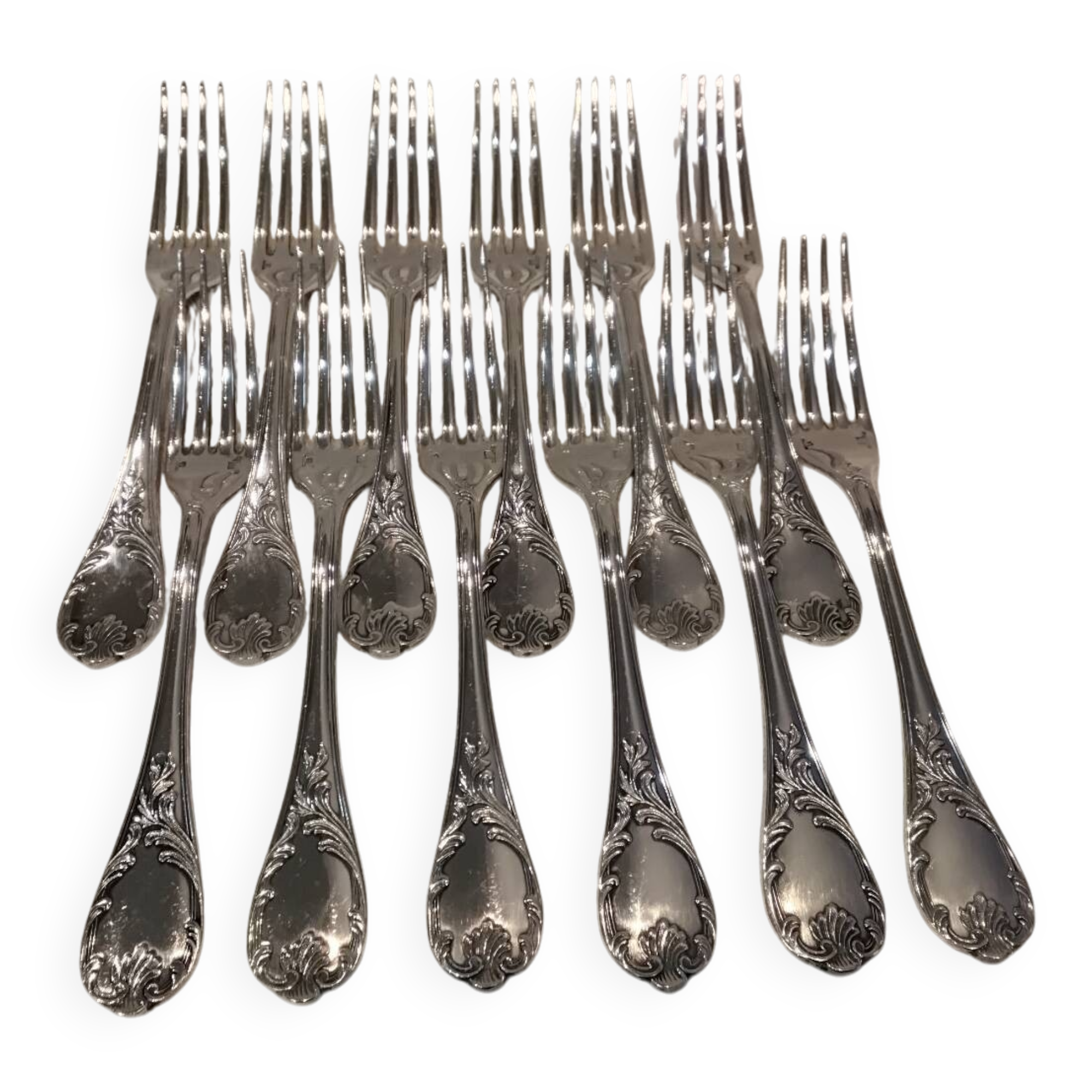 12 silver plated table forks by Christofle Marly, 20.7cm