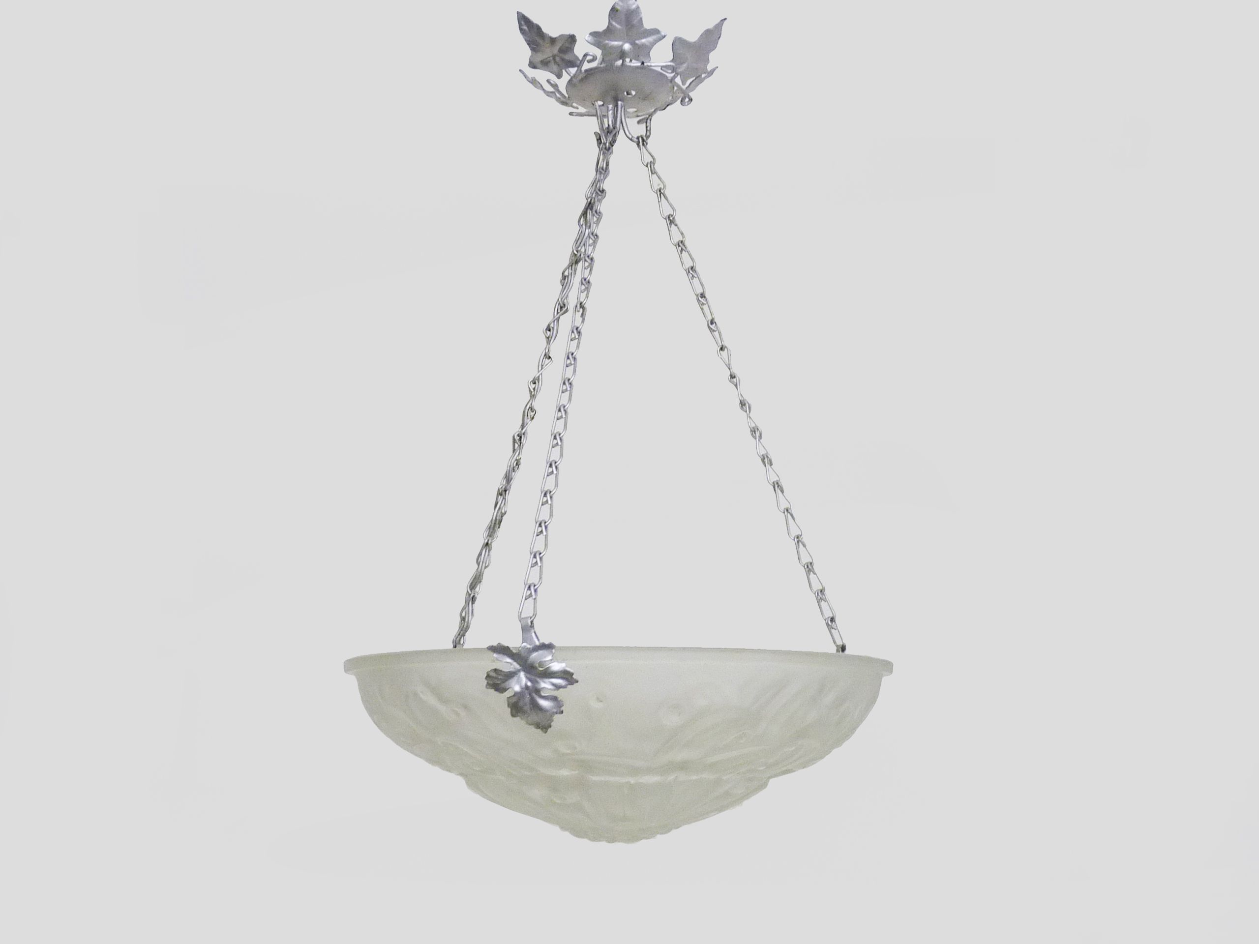 Suspension basin in glass paste Art Deco 1 Fire Sousman Lille with floral motifs