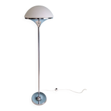 Modernist floor lamp in chromed metal and white satin glass, 1960s