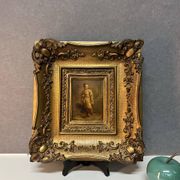 Oil on wood panel, woman with basket, signed LP, Jean Baptiste Le Prince?