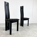 Set of 6 black wooden high back dining chairs - 1980s