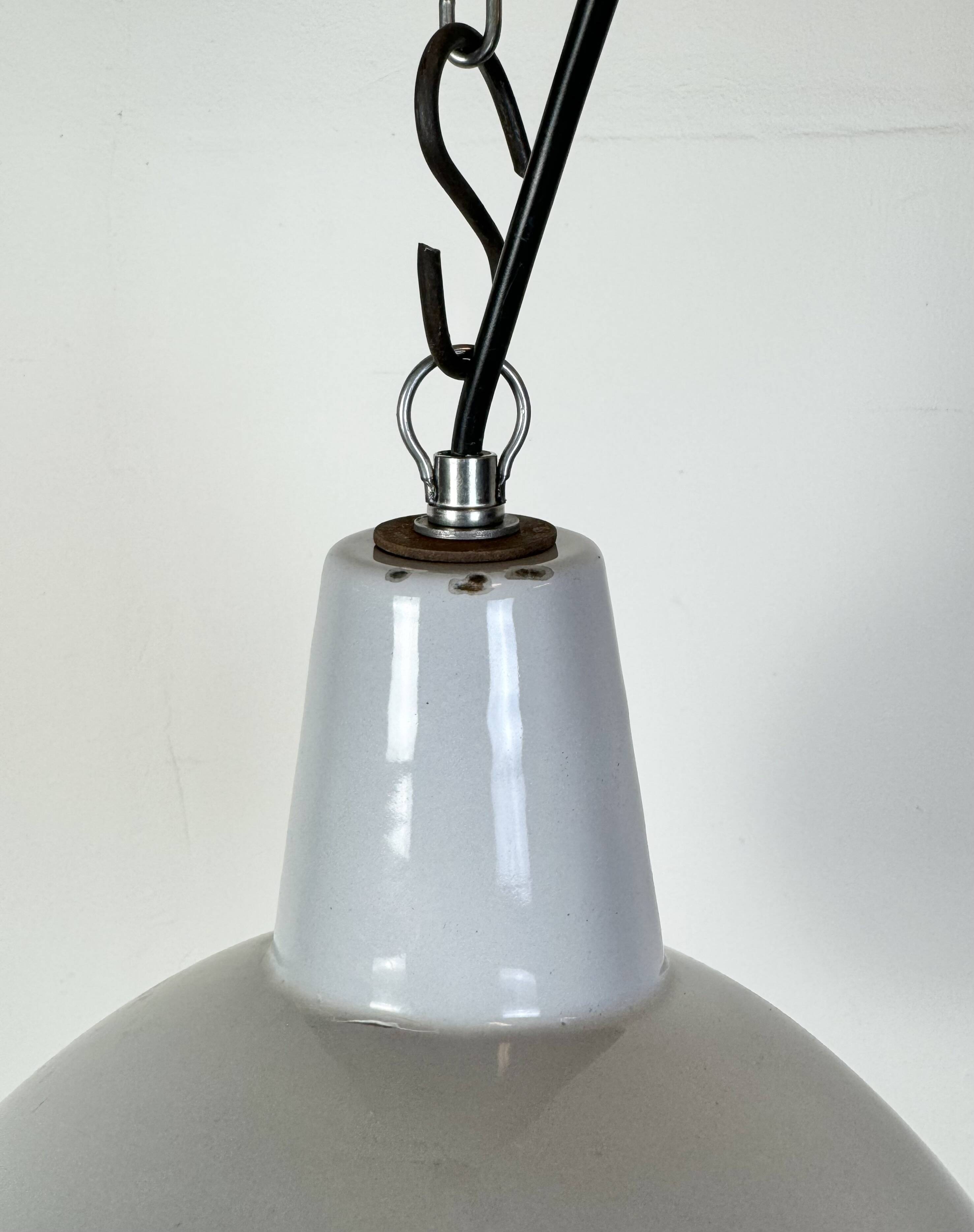 Industrial Grey Enamel Factory Pendant Lamp, 1960s