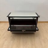 Art Deco Bar Cart in Black Lacquered Mahogany, Mirrored Glass & Chrome, France, 1930