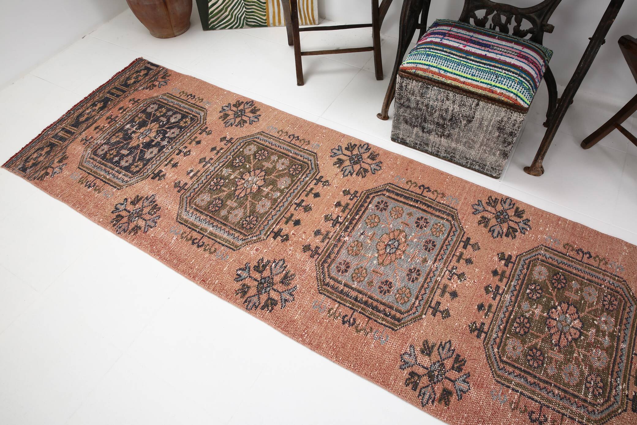 3x11 Dark Salmon Turkish Runner Rug, 85x336Cm SK 5476