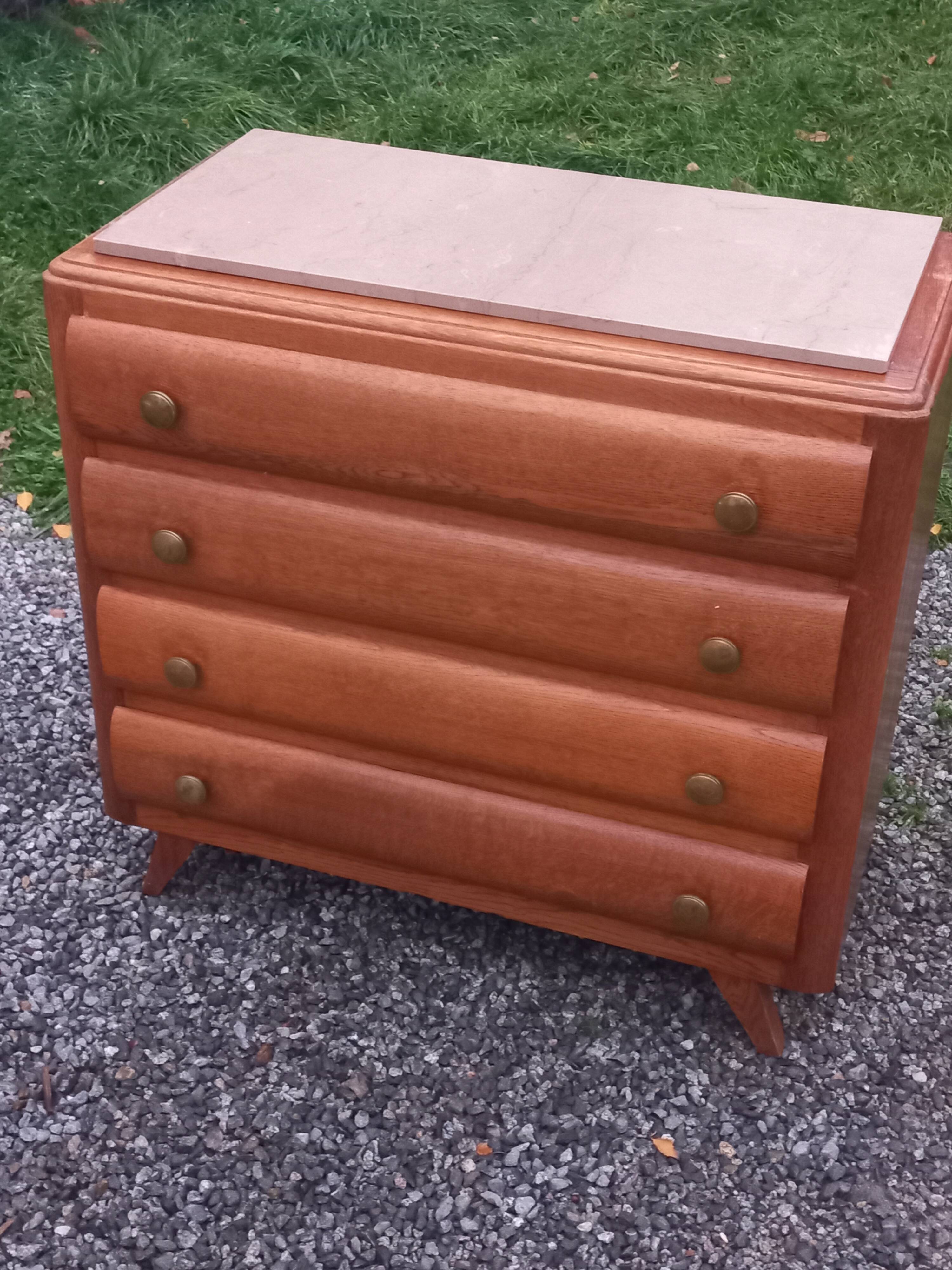 Commode en chêne pieds compas 4 tiroirs, 1950