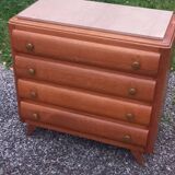 Commode en chêne pieds compas 4 tiroirs, 1950