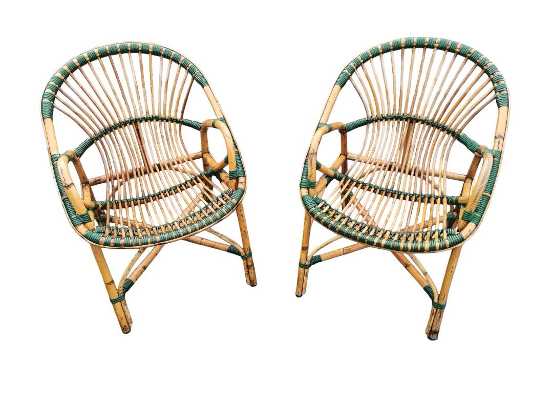 Pair of rattan basket armchairs