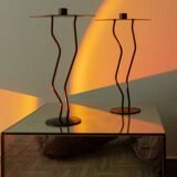 Dark Bronze Metal Candlesticks, Zigzag Postmodern Memphis Style, 2-Piece Set, Italy 1990s