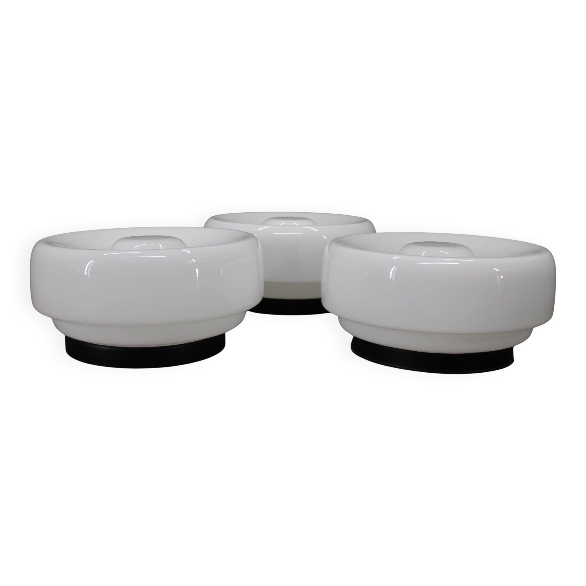 Set of Three Mid-Century Black Flush Mount Lights, 1970s