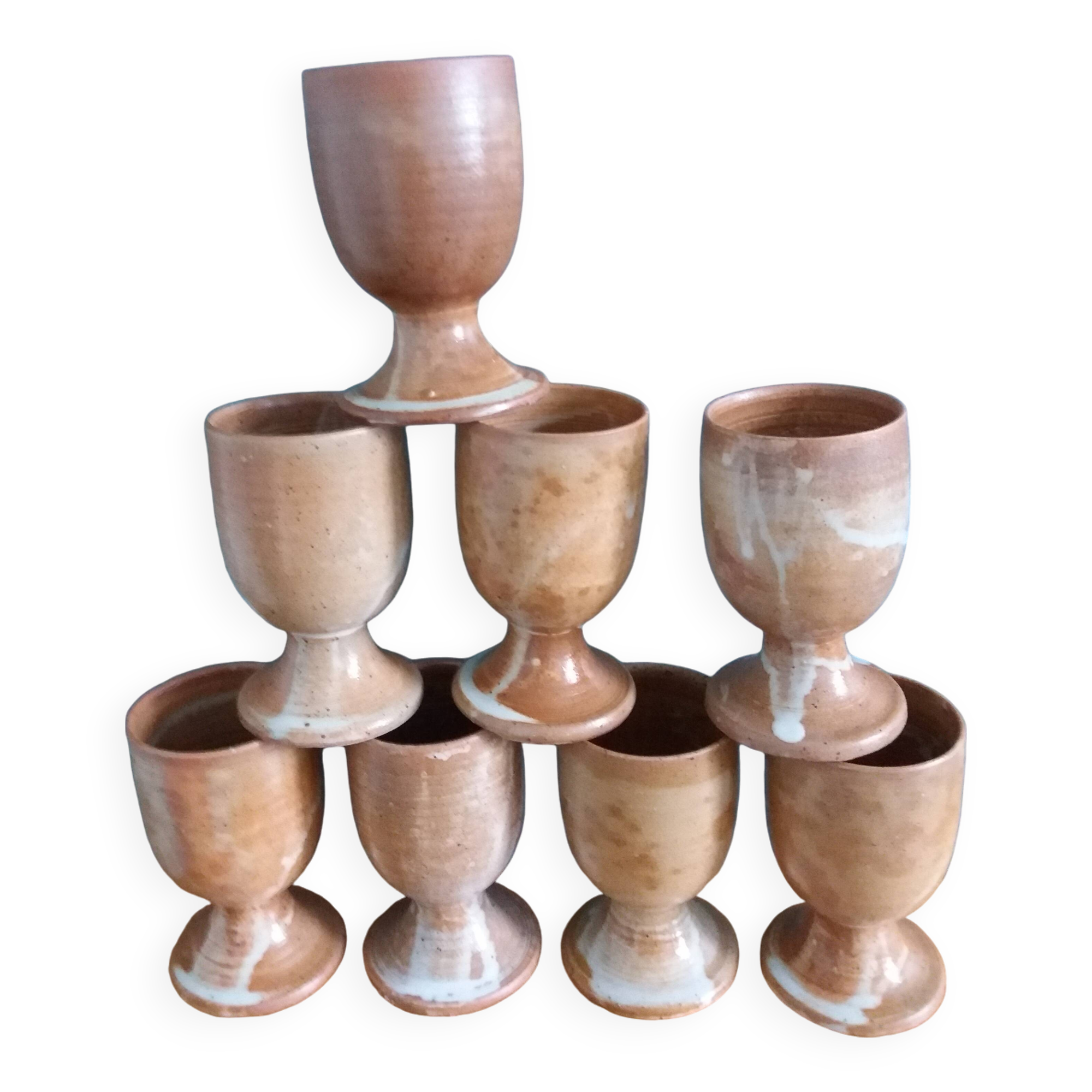 8 verres à pied tasses en grès de Puisaye