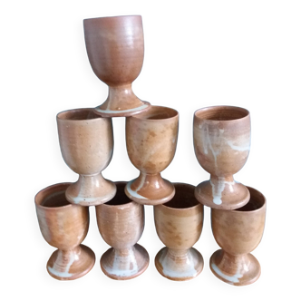 8 Puisaye stoneware stemmed glasses cups