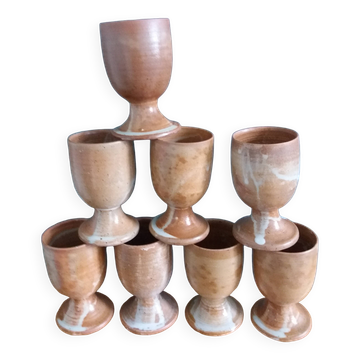 8 verres à pied tasses en grès de Puisaye