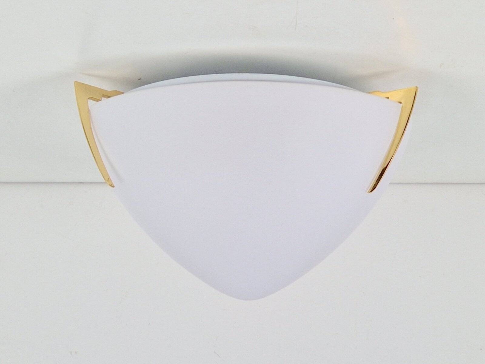 Regency Brass and White Glass Ceiling Lamp from Milan, Spain, 1970s