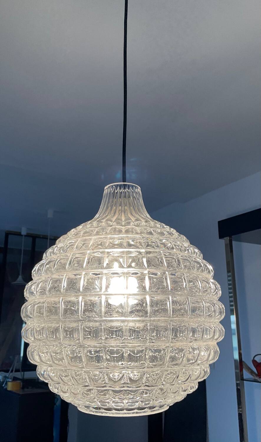 Vintage pendant light from the 70s in molded glass
