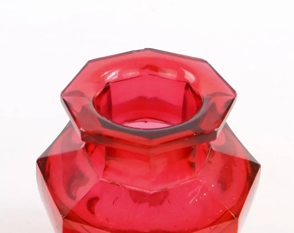 Biedermeier tea caddy, red crystal glass, Poland, 19th century