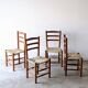 4 vintage brutalist chairs, wood & rope, Sentou / Perriand, 1960