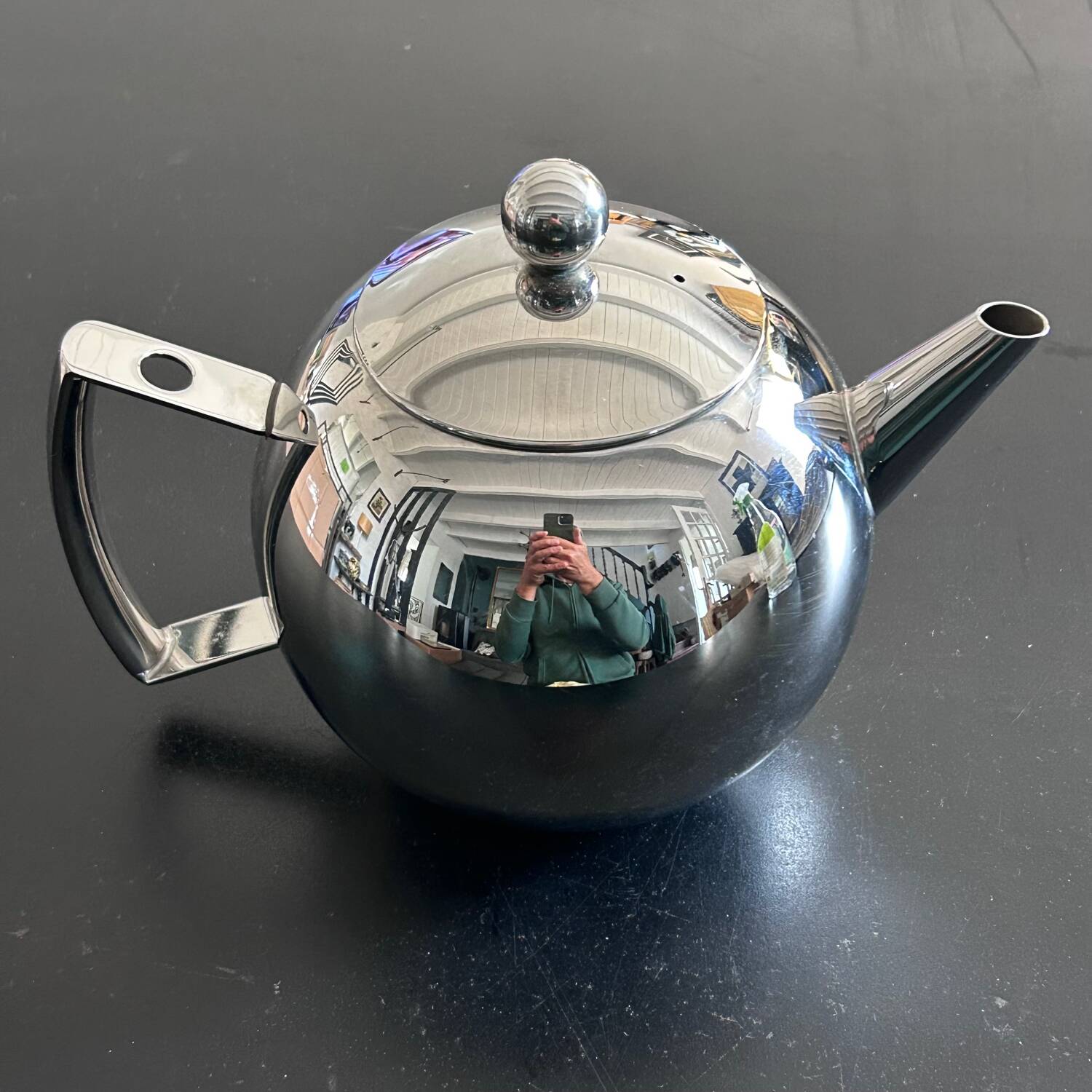 Art Deco style stainless steel teapot