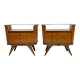 Pair of Art Deco Italian Briar Walnut Bedside Tables, 1930s
