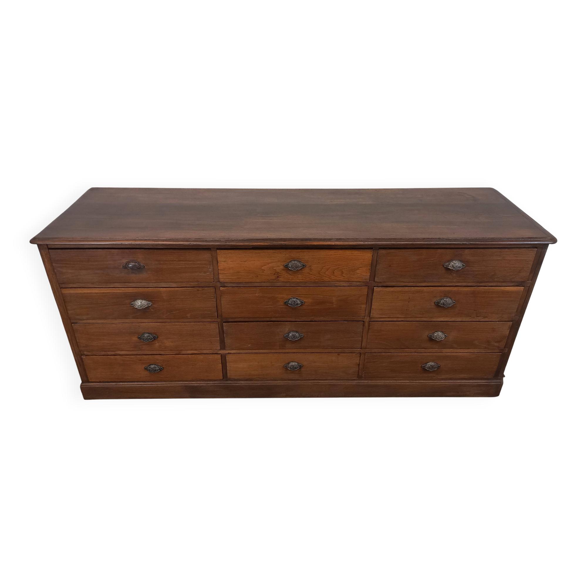 Banque de magasin à tiroirs en chêne