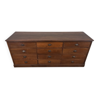 Banque de magasin à tiroirs en chêne