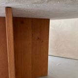 Travertine and wood dining table