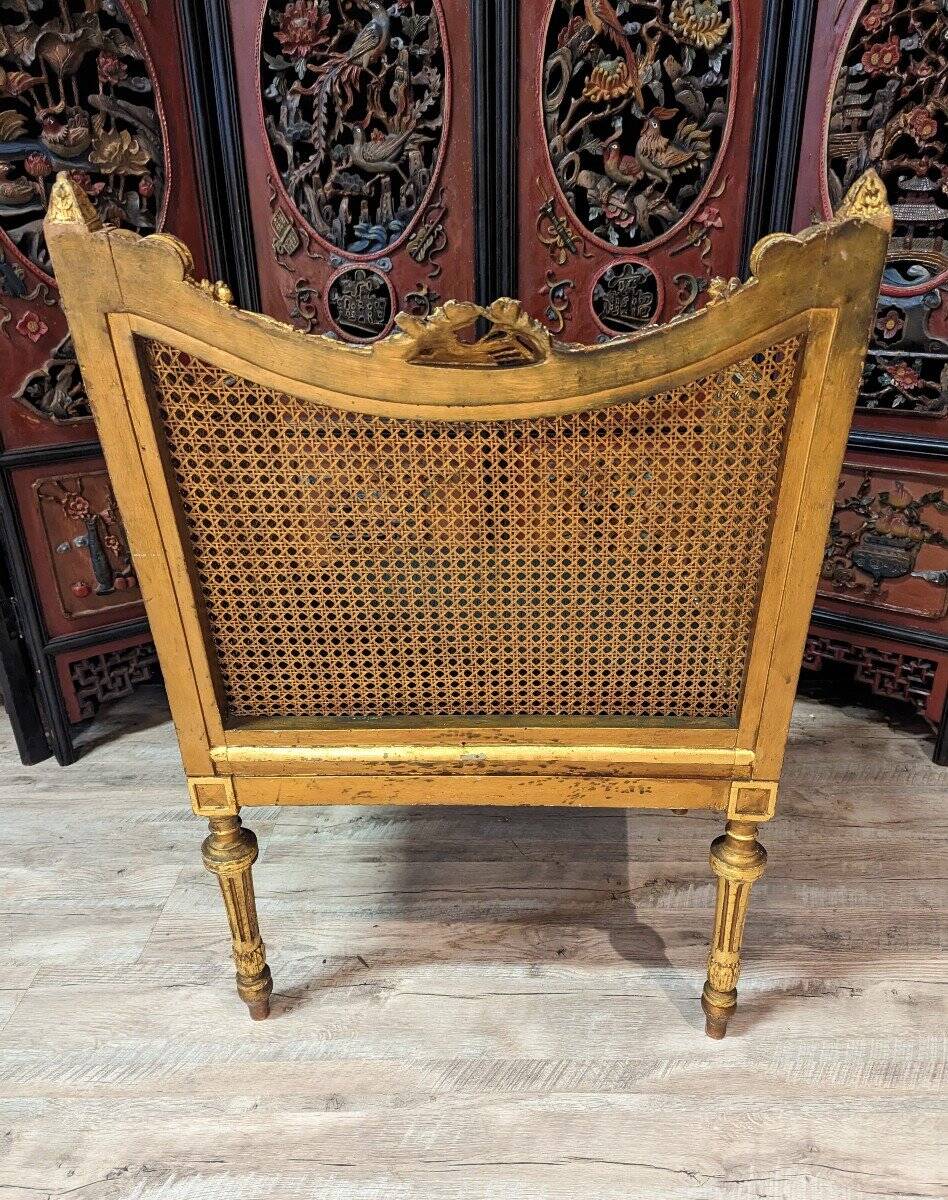 Fauteuil De Bureau Louis XVI Canné En Bois Doré